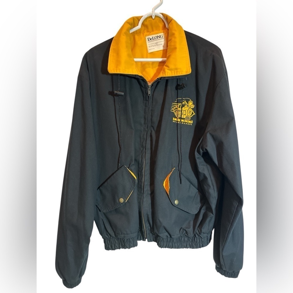 Vintage Purdue Boilermakers 90's Train Zip Up Light Jacket Black Gold Delong XL
